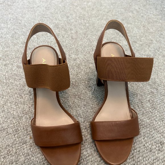 Aldo Brown Leather Heeled Block Sandals - Picture 2 of 5